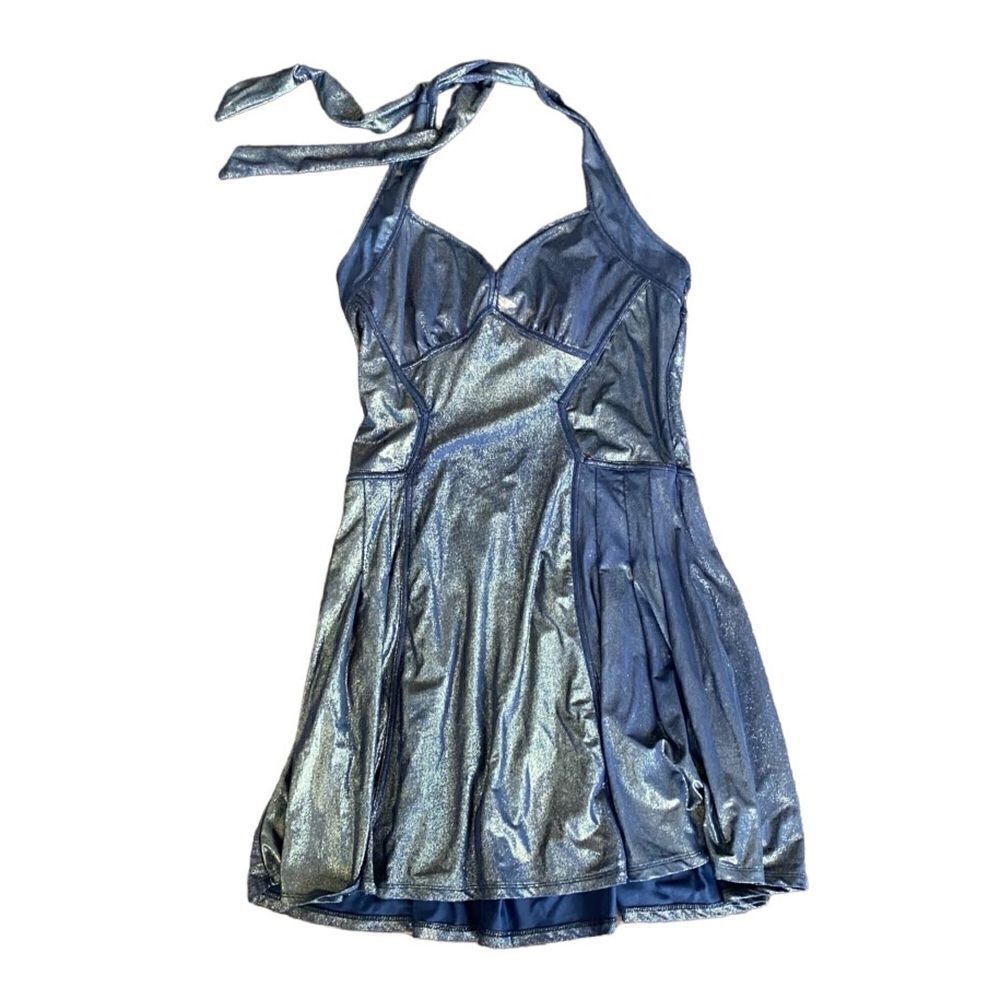 Zac Posen Halter Mini Dress Gold Black Shimmer Large - Picture 2 of 6